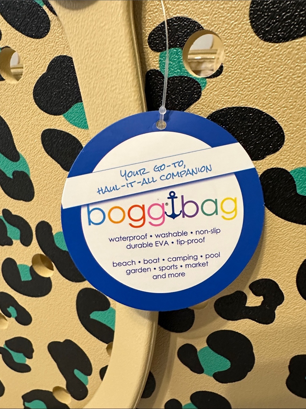 BOGG BAG Beige Leopard Tote with Black and Turquoise Spots! - Picture 2 of 7